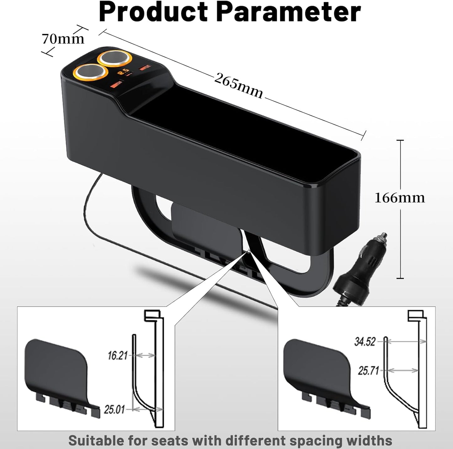 Car Seat Gap Filler Organizer, 75W Charging, Storage Box, 2 Pack (Large) - Online Swap Meet
