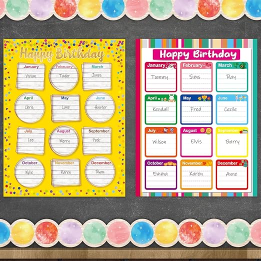Happy Birthday Chart Posters for Classroom Bulletin Board Decorations - Online Swap Meet