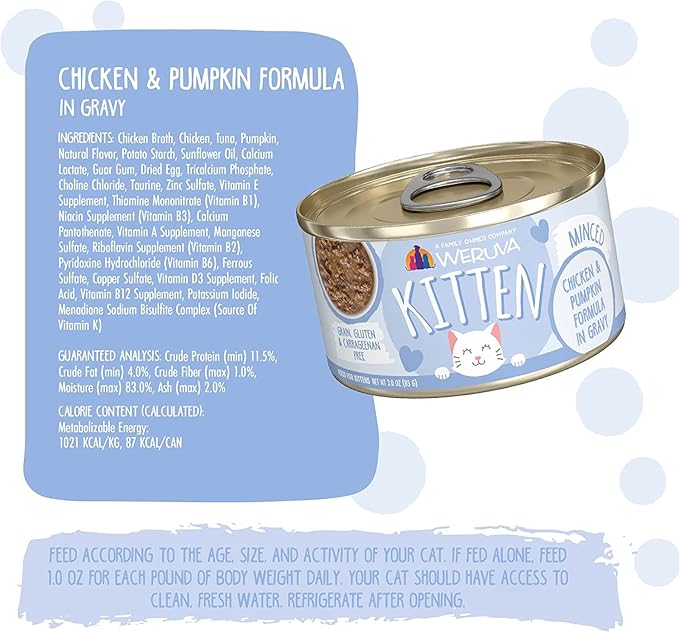 Weruva Kitten, Chicken & Pumpkin Formula in Gravy, 3oz Can (Pack of 12) - Online Swap Meet
