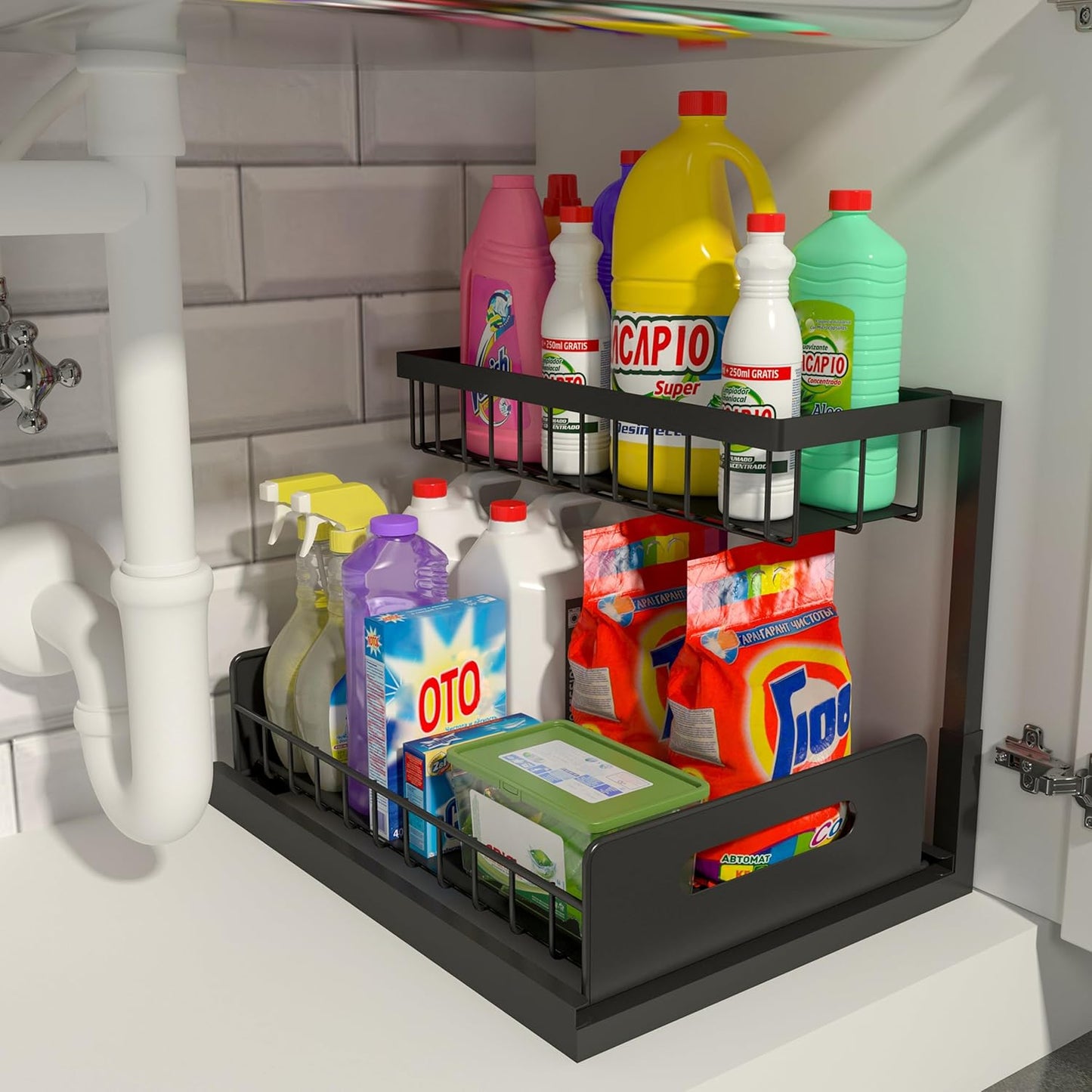 Under Sink Organizer, Pull Out Cabinet Storage 2 Tier Slide Out - Online Swap Meet