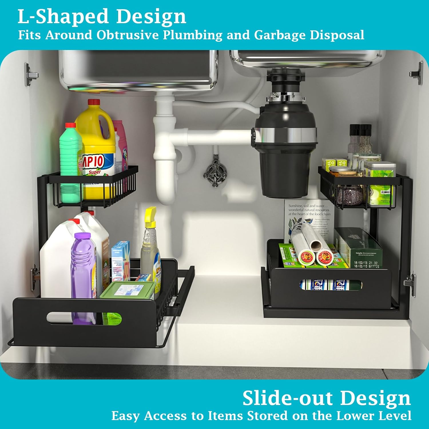 Under Sink Organizer, Pull Out Cabinet Storage 2 Tier Slide Out - Online Swap Meet