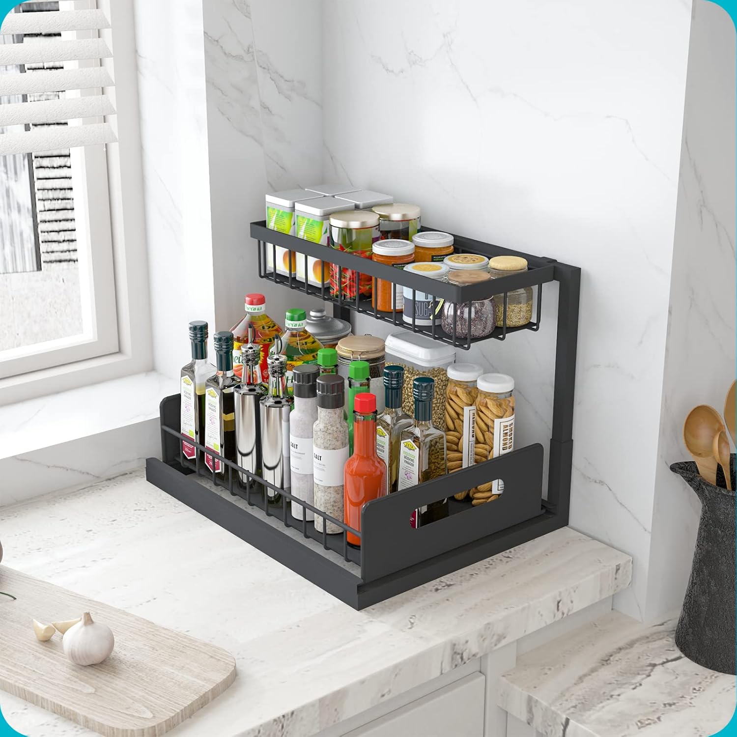 Under Sink Organizer, Pull Out Cabinet Storage 2 Tier Slide Out - Online Swap Meet
