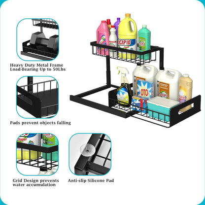 Under Sink Organizer, Pull Out Cabinet Storage 2 Tier Slide Out - Online Swap Meet
