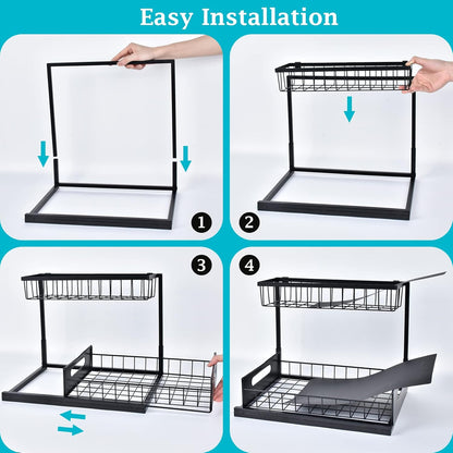 Under Sink Organizer, Pull Out Cabinet Storage 2 Tier Slide Out - Online Swap Meet